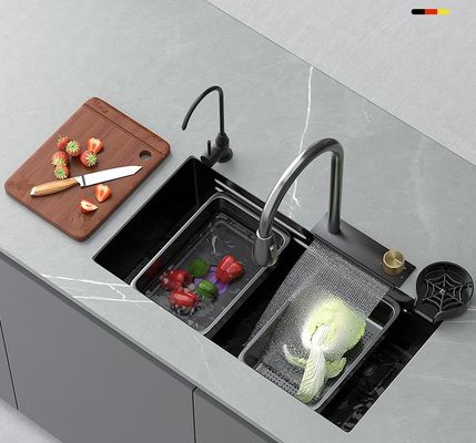 Home Hotel Restaurant Waschraum Schwarz Nano 304 Edelstahl Handgefertigt Doppelbecken