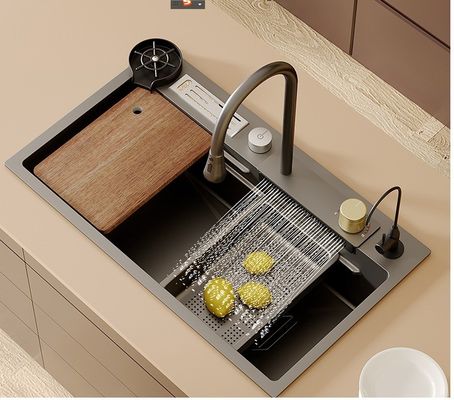 Wasserfall Wasserhahn Schrank Becken 75*45 Edelstahl Handgefertigt Küche Unterlage Waschbecken