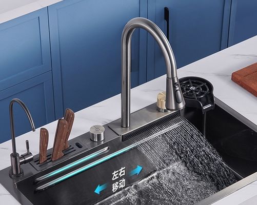 Grau 75*45 Einfachschüssel Schreibtisch Unterbau SUS304 Küchenspüler mit Regenhahn Ausziehsprüher