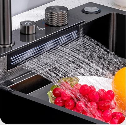 Grau 75*45 Einfachschüssel Schreibtisch Unterbau SUS304 Küchenspüler mit Regenhahn Ausziehsprüher