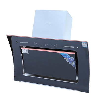 220V Schaltfläche schräg schwarz Glas Kochkappe für Küche Haushaltsbereich