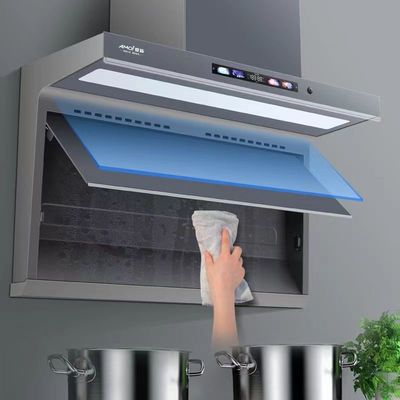 Aluminium-Wohnung Küchen-Range Hood mit Wand-montiert Kurve Glas Schornstein Design