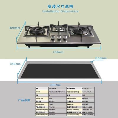 Gaskocher aus Glas mit elektrischer Zündung und 3 Brennern