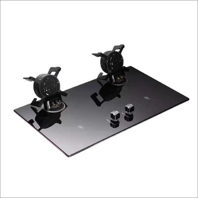2 Brenner Gas Kochkamin LPG NG in Schwarz gehärtetem Glas gebaut Stromquelle Gas