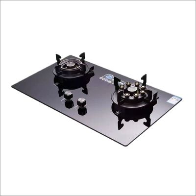 2 Brenner Gas Kochkamin LPG NG in Schwarz gehärtetem Glas gebaut Stromquelle Gas