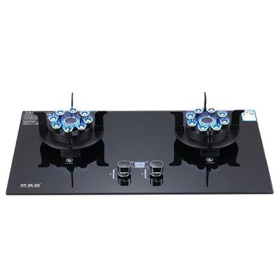 Eingebauter Gaskocher mit 2 Brennern mit schwarz gehärtetem Glas und Keramik
