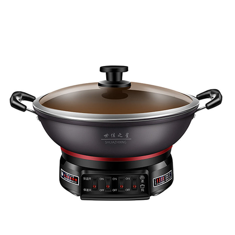 Verhärtetes Glasdeckel Würfelguss Aluminium-Skillet-Pfanne Elektrische Heizpfanne Multi-Funktion 220V
