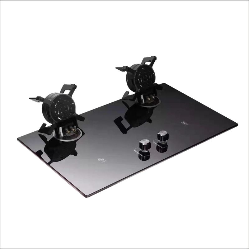2 Brenner Gas Kochkamin LPG NG in Schwarz gehärtetem Glas gebaut Stromquelle Gas